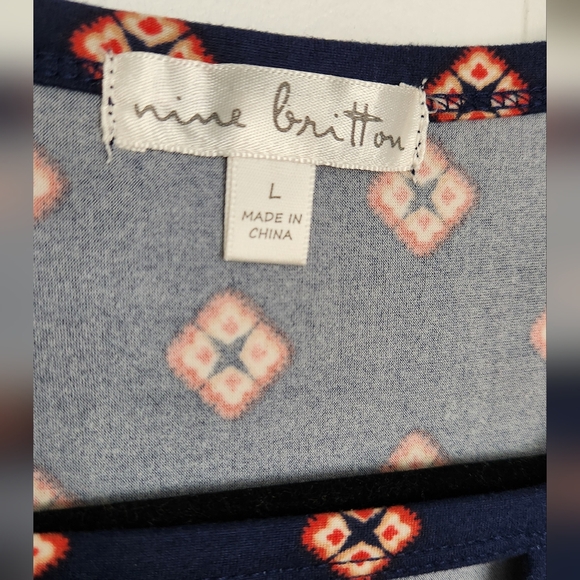 nine britton Navy & Paisley Print Dress Size L - Picture 2 of 4